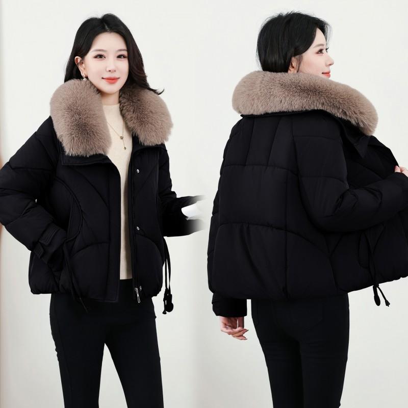 Womens Short Puffer Coat With Faux Fur Collar Winter 2026 Thick Warm Loose Fit Korean Style Cotton Jacket
