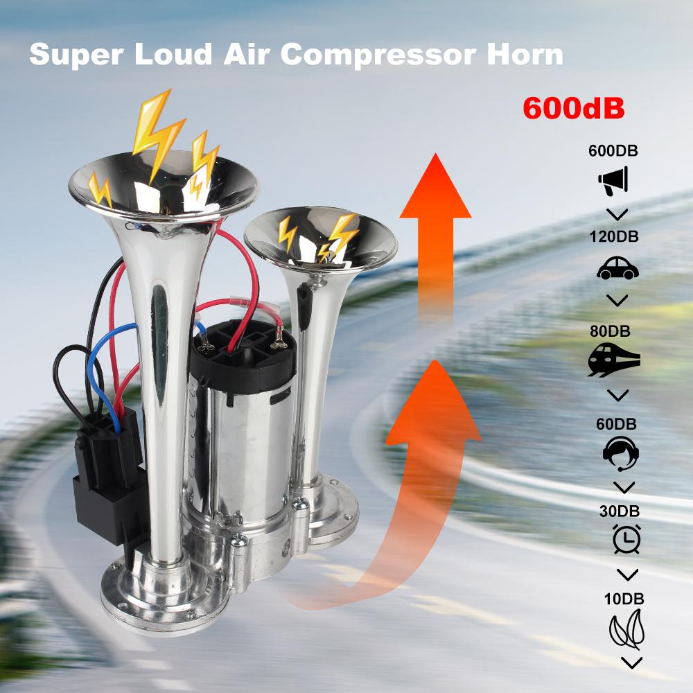 With Air Compressor and Relay Super Loud Hooter Car Electric Horn Modification For Motorcycle Boat Truck 12V Dual Trumpets 600dB