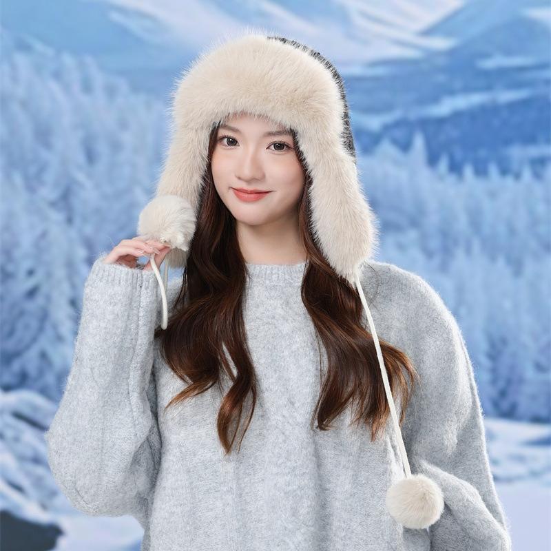 Утепленная теплая шапка-ушанка женская зимняя пушистая теплая хлопковая шапка для улицы, для велоспорта, катания на лыжах, шапка «гром и ветер»