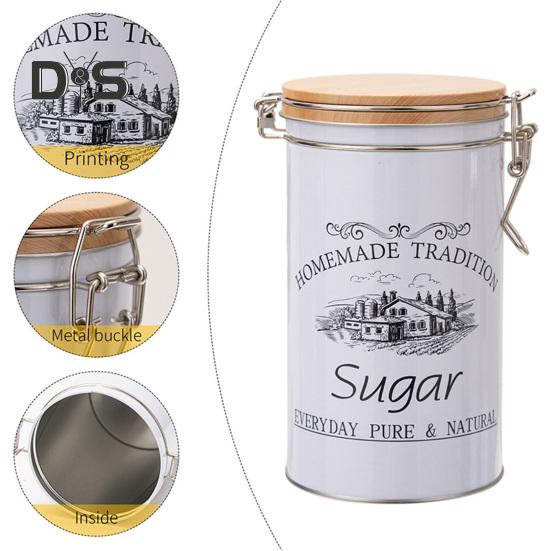 3Pcs Coffee Sugar Canisters Set Large Capacity Easy To Clean Multipurpose Metal Tea Coffee Sugar Jars with Airtight Sealed Bamboo Lid