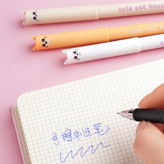 4 шт. Милые гелевые ручки с котиками, стираемые, 0,5 мм, выдвижные ручки с клипом и ластиками, каваий, мультяшные, для письма, школьные принадлежности