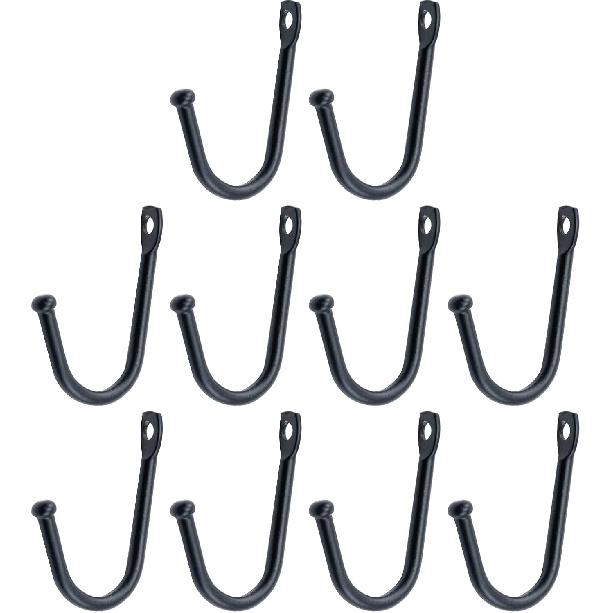 Antrader Early American Single Iron Hooks, Decorative Colonial Wall Door Key Coat Bag Hanger Hook, 1.4" x 1" Black, Pack of 10