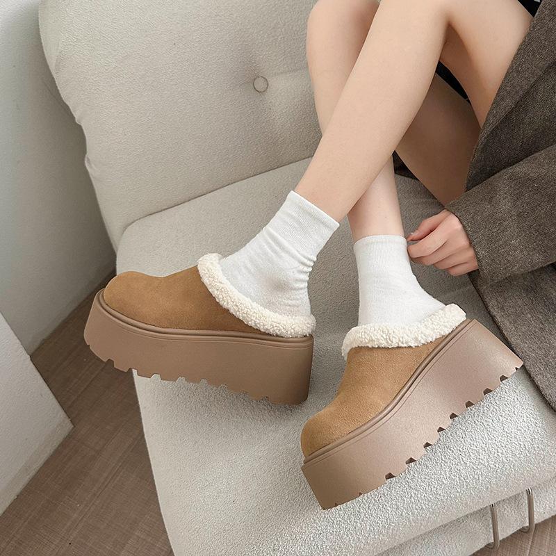 Женские теплые хлопковые тапочки-мюли на толстом каблуке, модные закрытые носки, женские удобные домашние ленивые тапочки