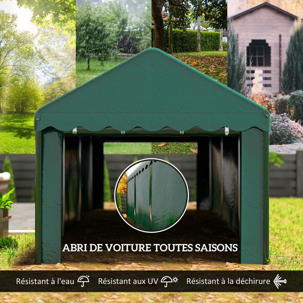 Tente Garage Carport 3 X 6M Auvent De Voiture Robuste Avec 2 Portes Enroulables Toile 200G PE Vert