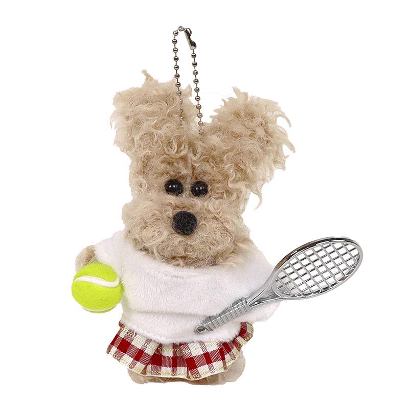 Plaid Skirt Dog Plush Charm with Baseball Bat Keychain Pendant