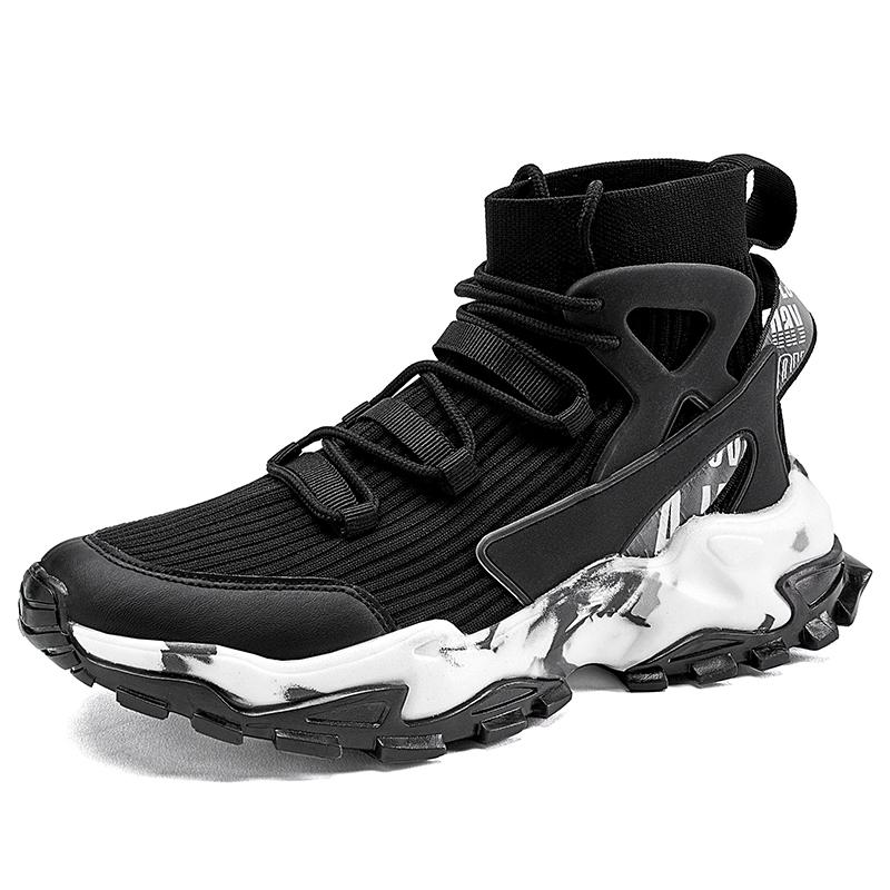 Men Fashion Sneakers High-Top Mesh Running Shoes Lace-Up Fitness Sports Shoes Trail Jogging Shoes Non-Slip Casual Socks Sneakers