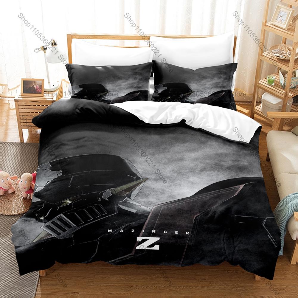 Cool Classic Mazinger Z Robot Printed Bedding Set 3 Pieces Duvet Cover Set for Fans Super Robot  Kpop Printed Bed Set
