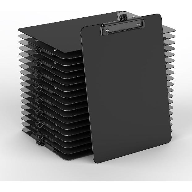 2 Pack Black Clipboard with Pen Holder, 8.5 x 11 Plastic Clip Boards with Black Low Profile Clip, Letter Size for Classroom, Teacher, Students,