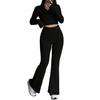 2 Pcs/Set Women Spring Commuting Outfit Top Flared Pants Set Zipper Closure Thread Stand Collar Coat High Waist Sport Tracksuit Elastic Daily Clothes