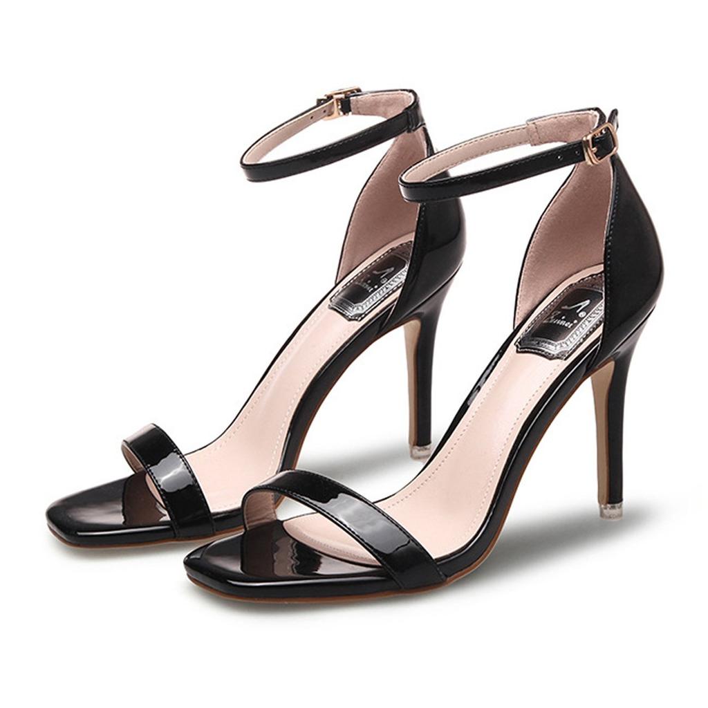 Босоножки женские [ZUYEE] на высоком каблуке-шпильке, лакированные, с ремешком, кожаные, каблуки, ноги, черные, 25.0см