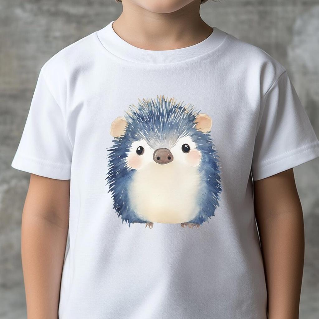 Cute Hedgehog Kids Organic Cotton T-Shirt - Hand-Drawn Animal Graphic Tee for Boys and Girls, unisex family mother daugher son shirts