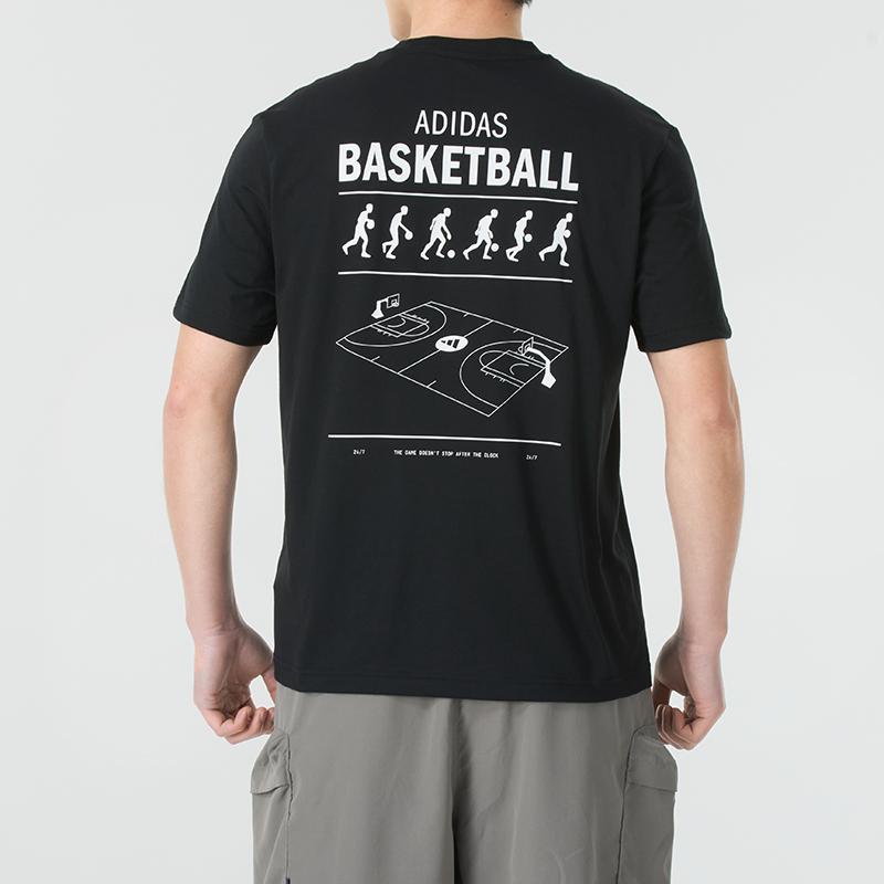 Adidas Повседневная дышащая футболка с круглым вырезом, спортивная, для баскетбола, бега, с коротким рукавом, мужская, черная JI7098