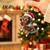 Small Dog Themed Christmas Decor Dachshund Ornaments, 2D Flat Acrylic Xmas Tree for Lovers Hanging Decoration Car Rearview Mirror, Holiday Home Party