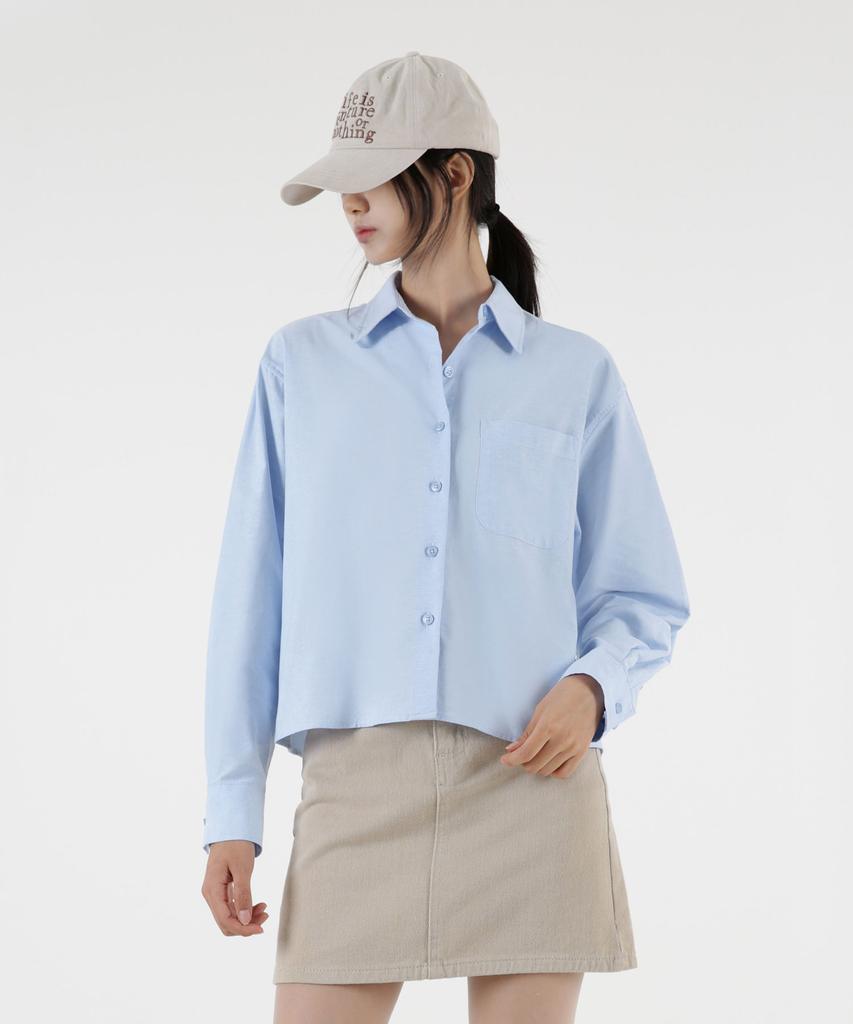 UMM Women'S Oxford Crop Long Sleeve Shirt 5 Colors