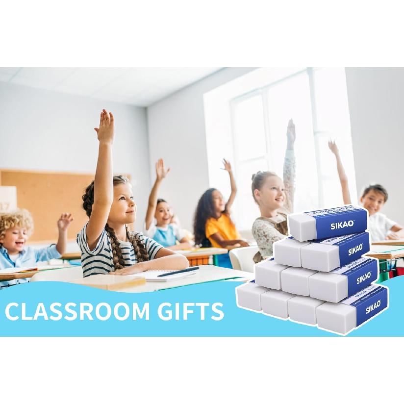 White Erasers, 12 Pack Block Pencil Erasers – Smudge-Free Latex-Free, Erasers for Kids School Supplies, Clean Erase for Homework, Office & Drawing