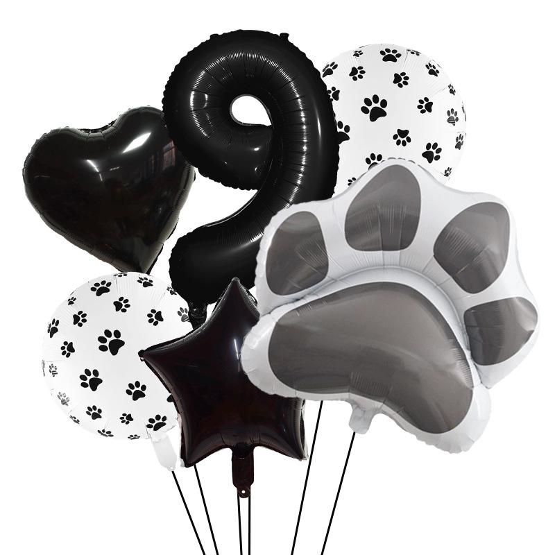 Black Dog Paw Party Balloon Set Aluminum Film Digital Animal Birthday Party Decoration Pet Aluminum Film Balloon