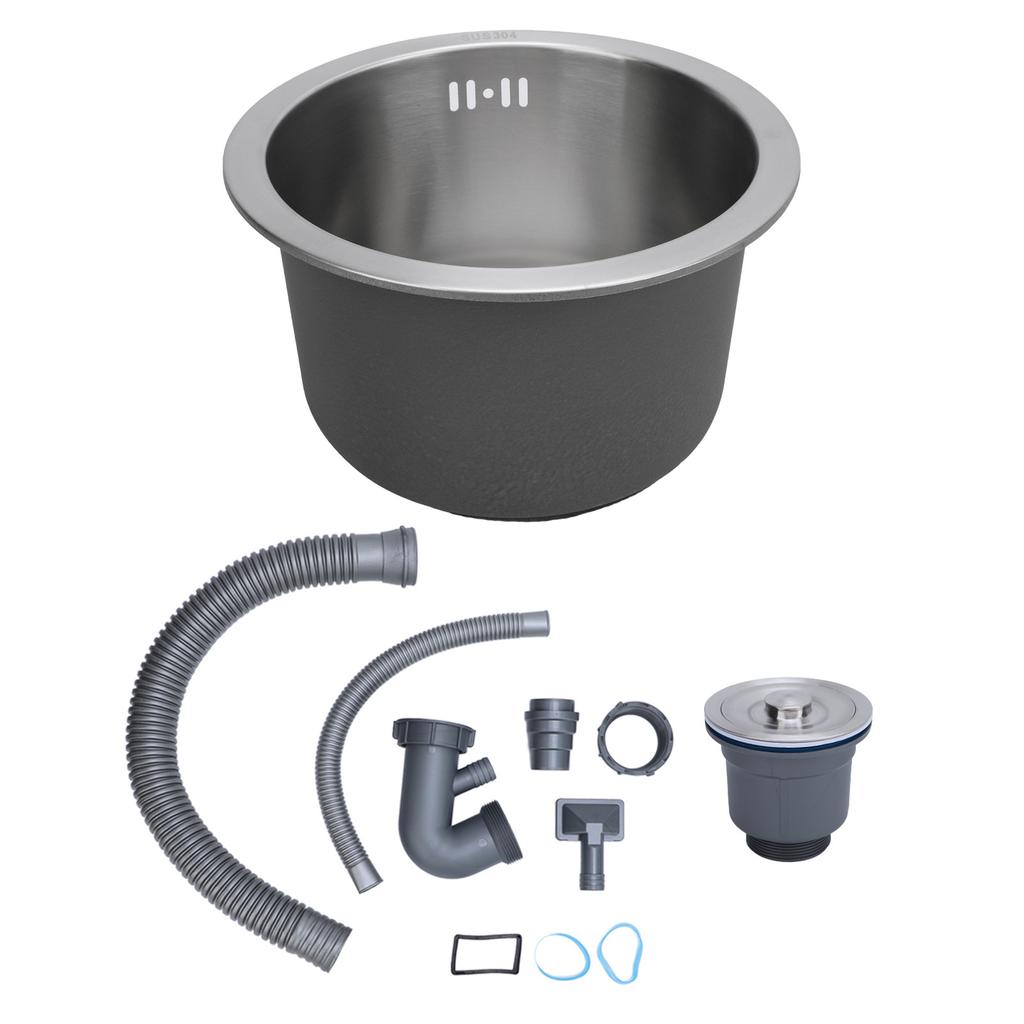 Kitchen Sink Undermount 304 Stainless Steel Single Bowl Mini Round Sink with Strainer 28cm Outer