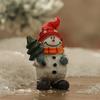 Mini Resin Christmas Figures Santa and Snowman Table Pieces with Suitcase Tree Bell Detail Set of
