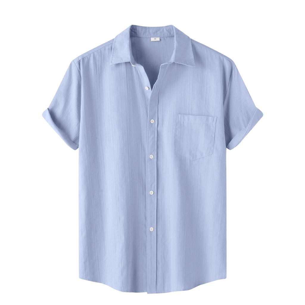 Мужская повседневная однобортная рубашка в полоску с одним карманом и короткими рукавами
