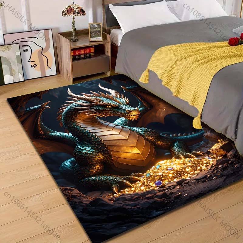 1PC Dragon guarding treasure cave Pattern Rug Carpets for Bedroom Living Room Sofa Mat Creative Door Mat Cloakroom Home Decor