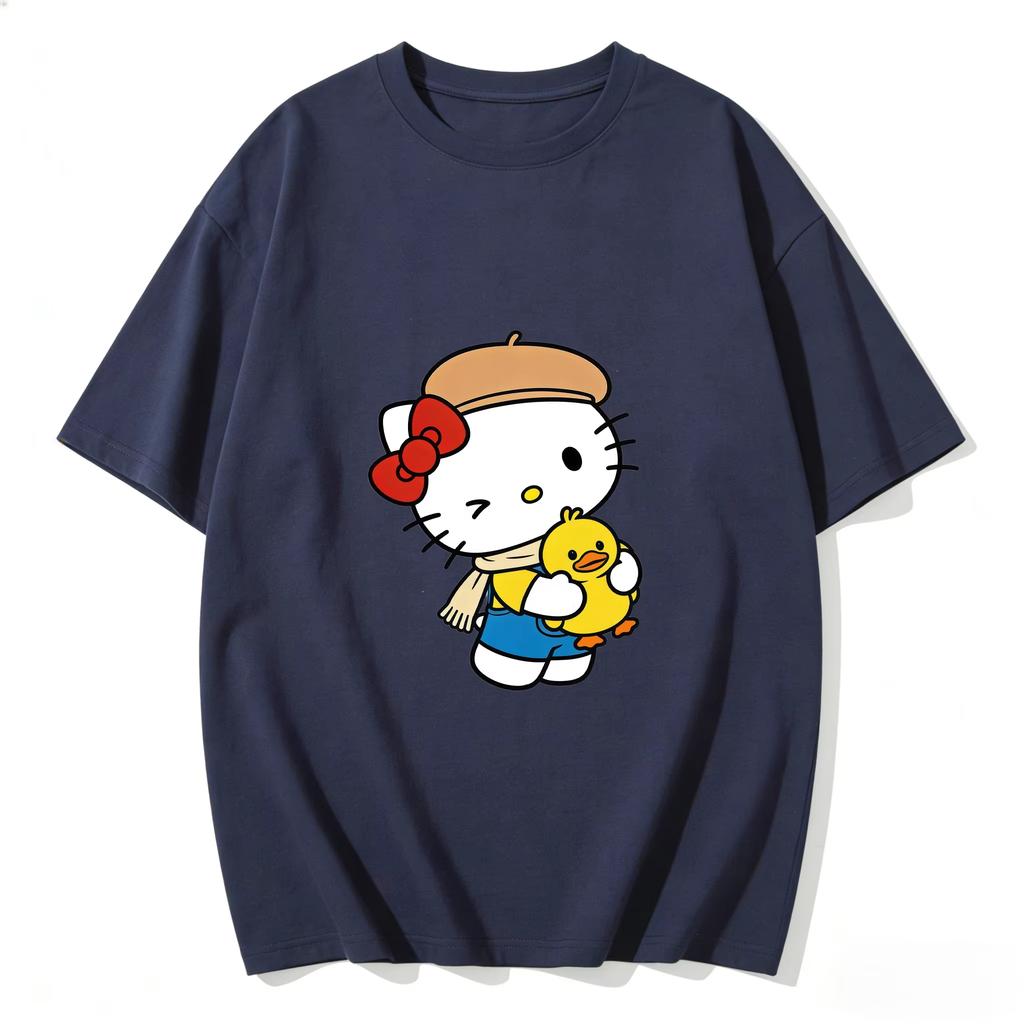 2026 новый летний милый графический топ HelloKitty повседневный хлопковый топ с коротким рукавом для женщин и девочек Каваи мультяшный принт Streetwear