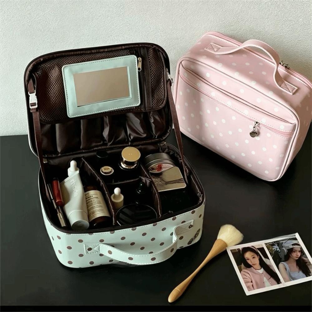 Large Capacity Handheld Makeup Bag Polka Dot Cosmetics Handbag Grooming Storage
