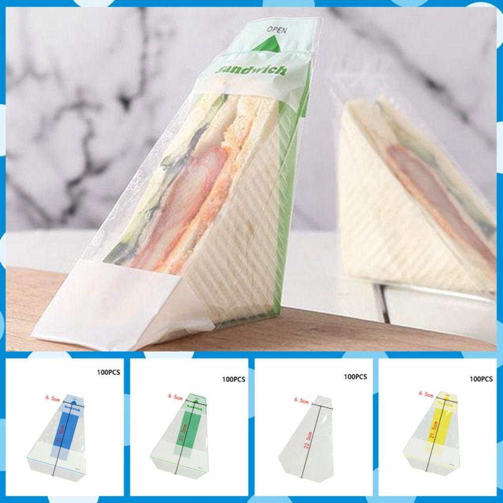 100pcs Plastic Disposable Sandwich Packaging Bag Triangle Easy To Tear Bread Bags Transparent Printed Sandwich Wrappers Wedding
