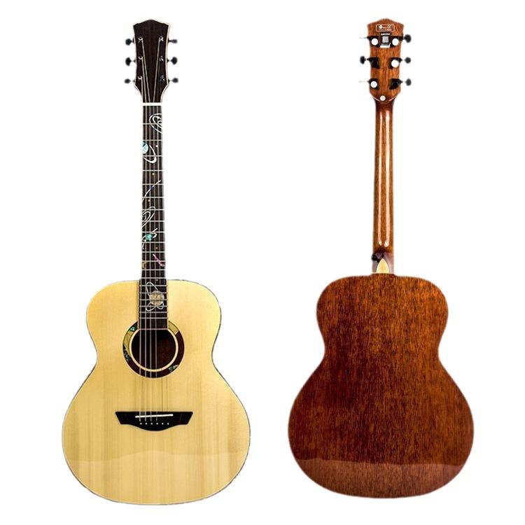 36" Cloud Peach Solid Wood Folk Guitar for Kids, Beginner Travel Guitar