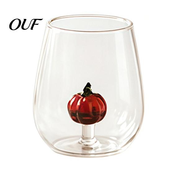 Practical Decorative Glassware for Afternoon Tea Clear Drinking Glass Cup with 3D Fruit And Christmas Holiday Ornaments, Theme Cups Gifts Heat