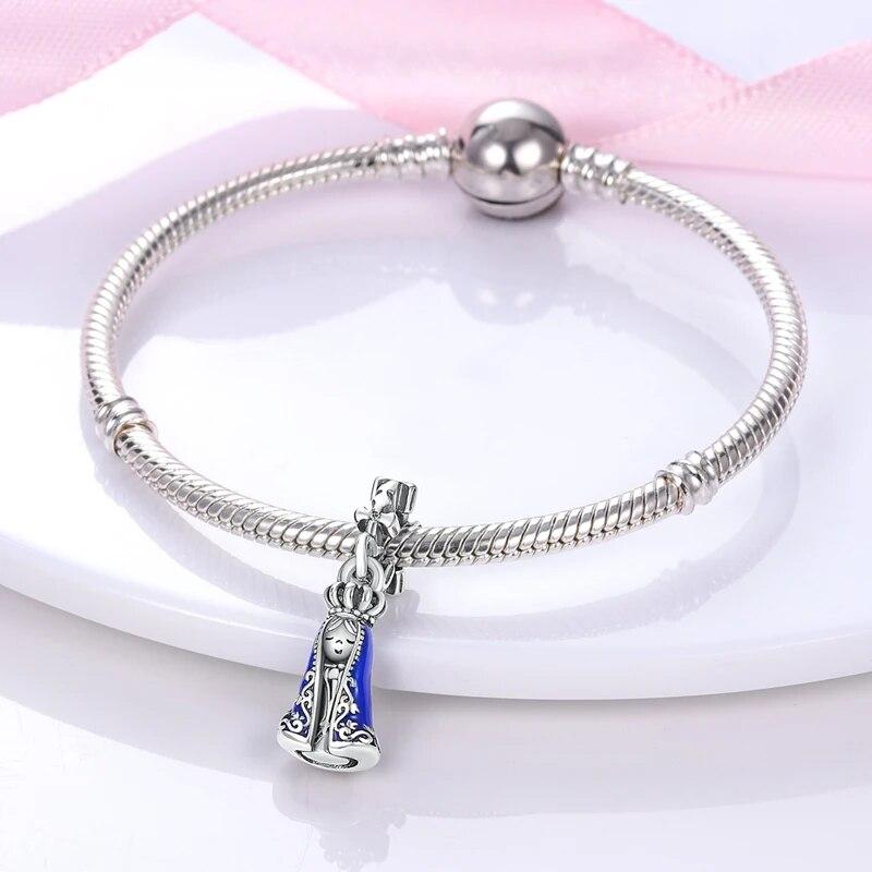 Подвески Plata De Ley 925, серебряная подвеска с голубыми глазами и девственницей, подвеска в виде океана, оригинальная подвеска, подходит для женщин, юбилейные ювелирные изделия «сделай сам»