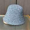New plush knitted bucket hat women's solid color simple knitted hat with a small face and no face covering thermal basin hat