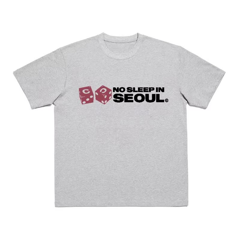 Tshirt Unisex Unisex No Sleep In Seoul Red Dice Graphic Letter Print Vintage Y2k Casual Korean Streetwear Loose Fit Tee Top
