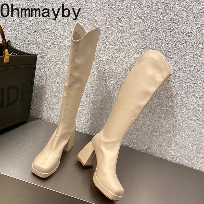 Fashion Platform Long Boots For Women Fashion Back Zippers High Heel Knee High Boots Autumn Winter Ladies Elegant Mordern Booties
