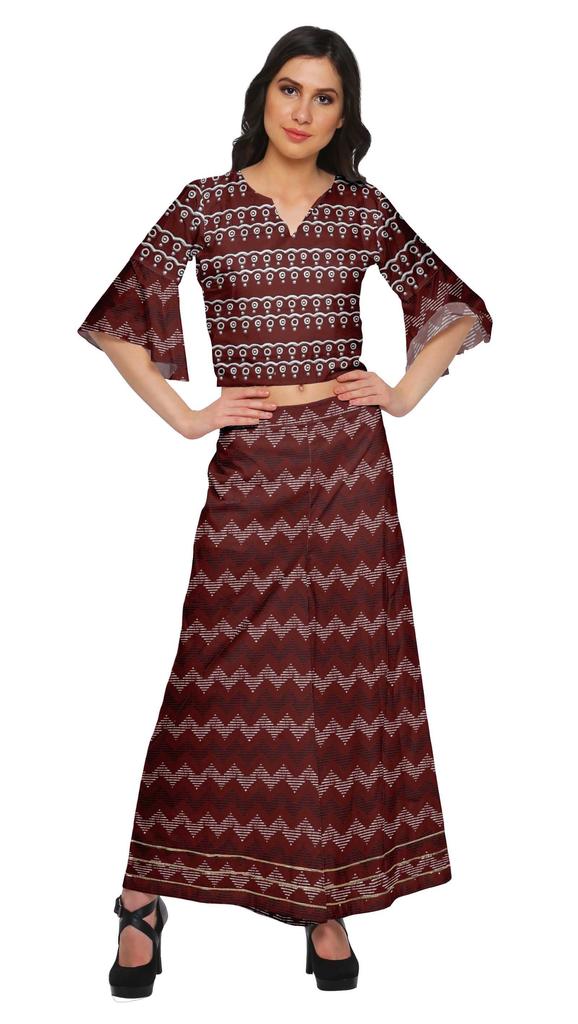Moomaya Printed Loose Palazzo And Crop Top Set Ethnic Dress For Women Plus