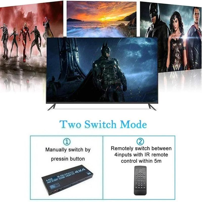 4x4 HDMI-compatible Matrix Switch 4K HDR HDTV-compatible Matrix Switcher Splitter 4 In 4 Out Box HDCP 2.2