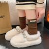 Женские зимние ботинки на плоской подошве с бантом из меха на платформе, короткие, плюшевые, дизайнерские, хлопковые, трендовые, теплые, удобные, повседневные, зимние, новые, женские ботинки