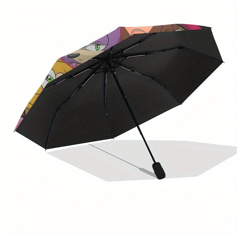 "Sonic the Hedgehog Character Wheel Spinner Game" Umbrella, Cute Umbrella with Cute Design, Portable 3-Fold Compact Umbrella for Men & Women, Valentin