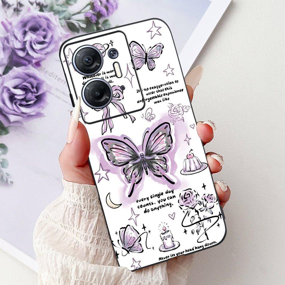 For Infinix Hot 30 5G Elegant Butterfly Cat Printed Phone Case For Infinix Hot30 5G X6832 Black Silicone Soft TPU Cases Bumpers