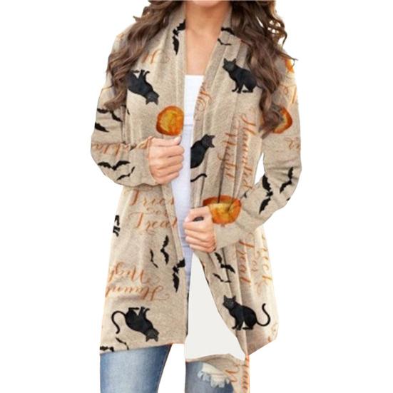 Halloween Jacket Long Sleeve Open Stitch Soft Stylish Cat Printed Pumpkin for Party
