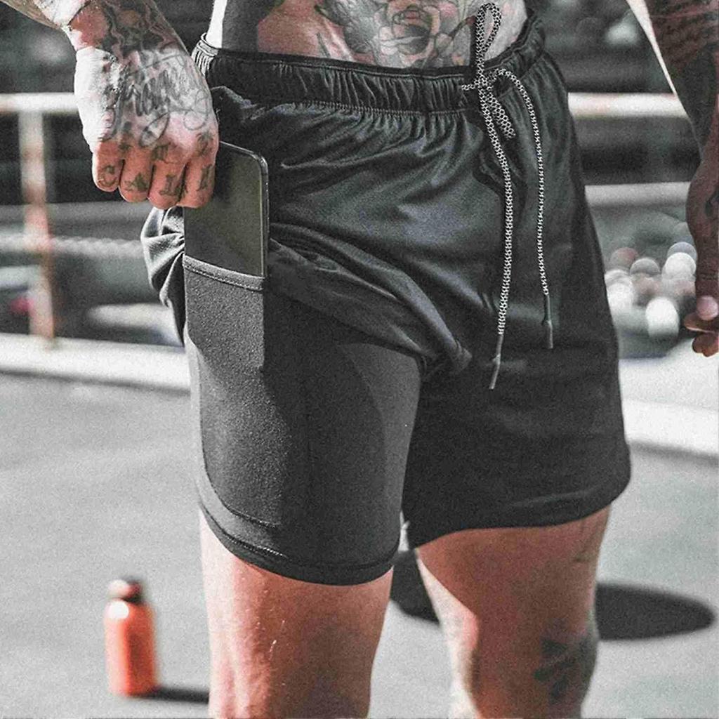 Men's 2-in-1 Workout Running Shorts with Tie Belt, Size M-3XL, Multiple Colors