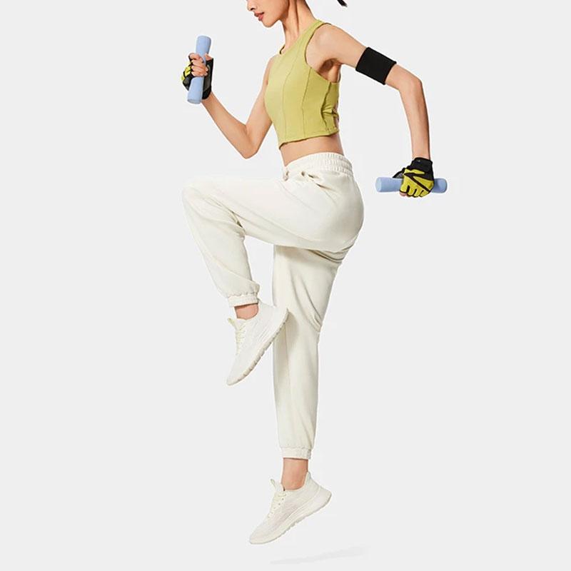 Спортивные брюки Li Ning Fitness Series однотонные свободные на шнурке, женские, серебристо-березово-серые AKLU482-1