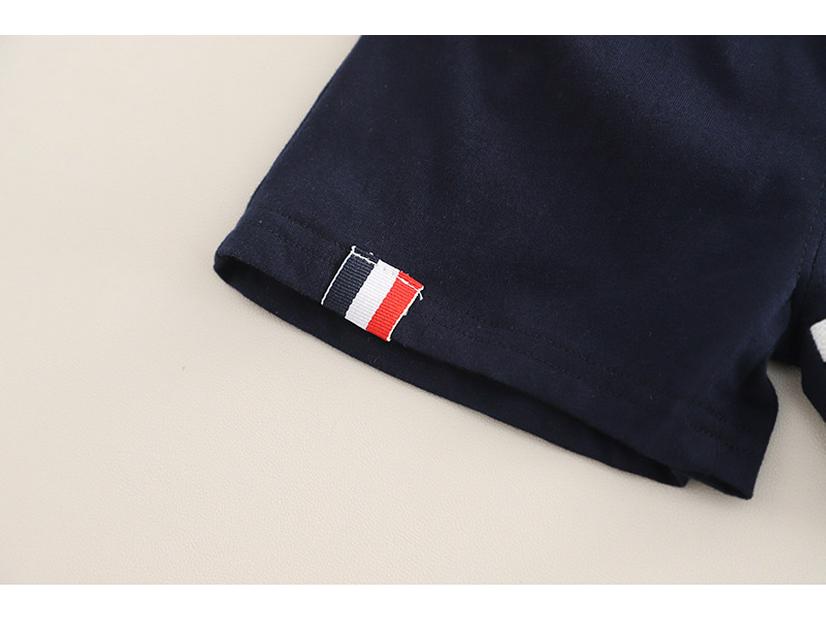 “2025 New Style Boys' Summer Two-Piece Set: Lapel Stripe Short Sleeve"