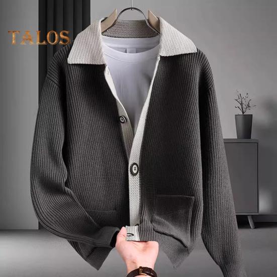 Мужской свитер, пальто, толстый, цветной, застежка на пуговицы, отложной воротник, трикотажный, свободный, сохраняющий тепло, куртка, осень-зима, кардиган, верхняя одежда