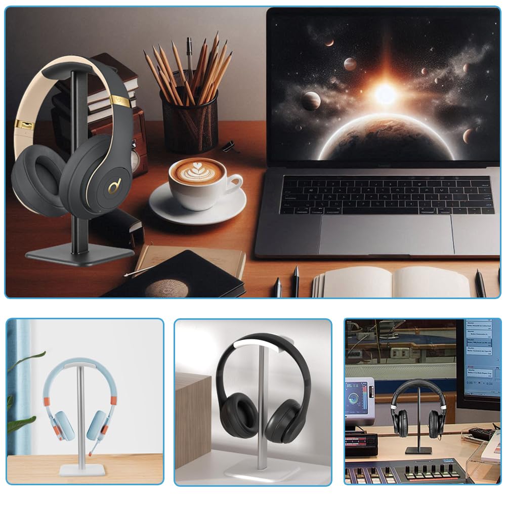 BTtime Headphone Aluminum Desktop Headphone Headphone Easy To Compatible with Most Headphones Stand, Alloy, Hanger, Anti-Slip Stand, Assemble, (White)