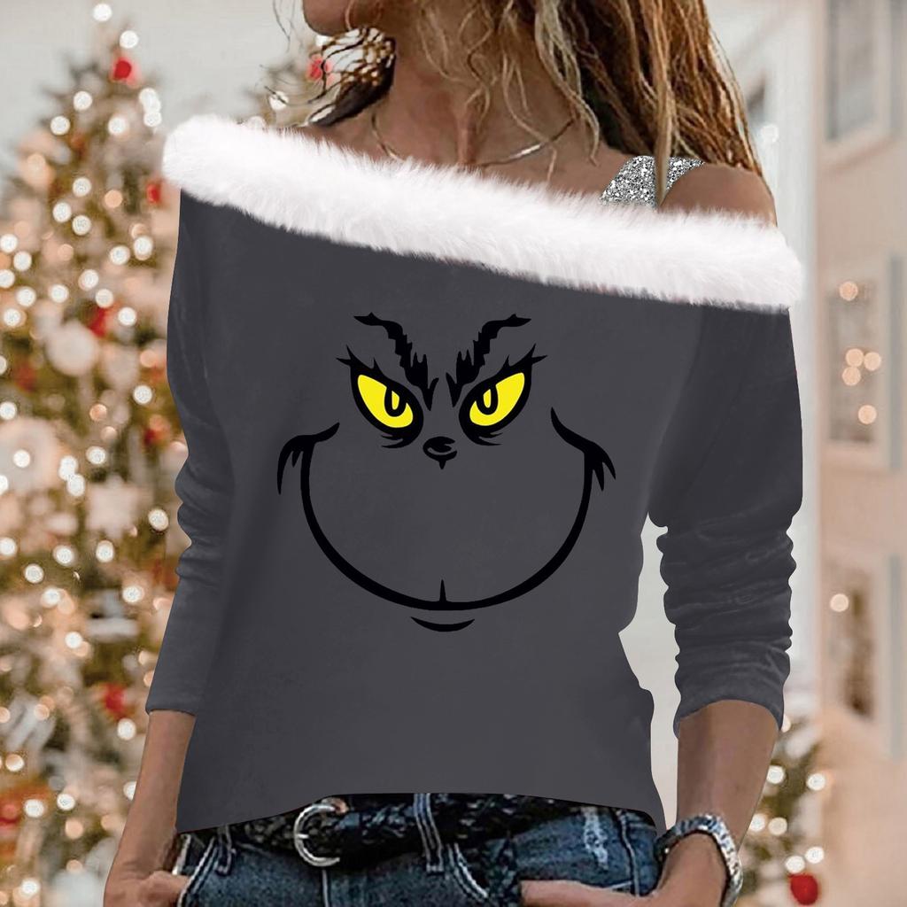 Женские топы с длинными рукавами, свободные пуловеры с рождественским принтом