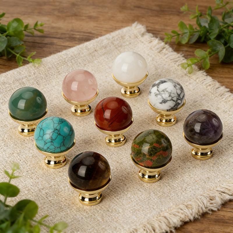 Light Luxury Modern Multi Material Natural Crystal Raw Stone Natural Stone Ball Kitchen Cabinet Handles for Household