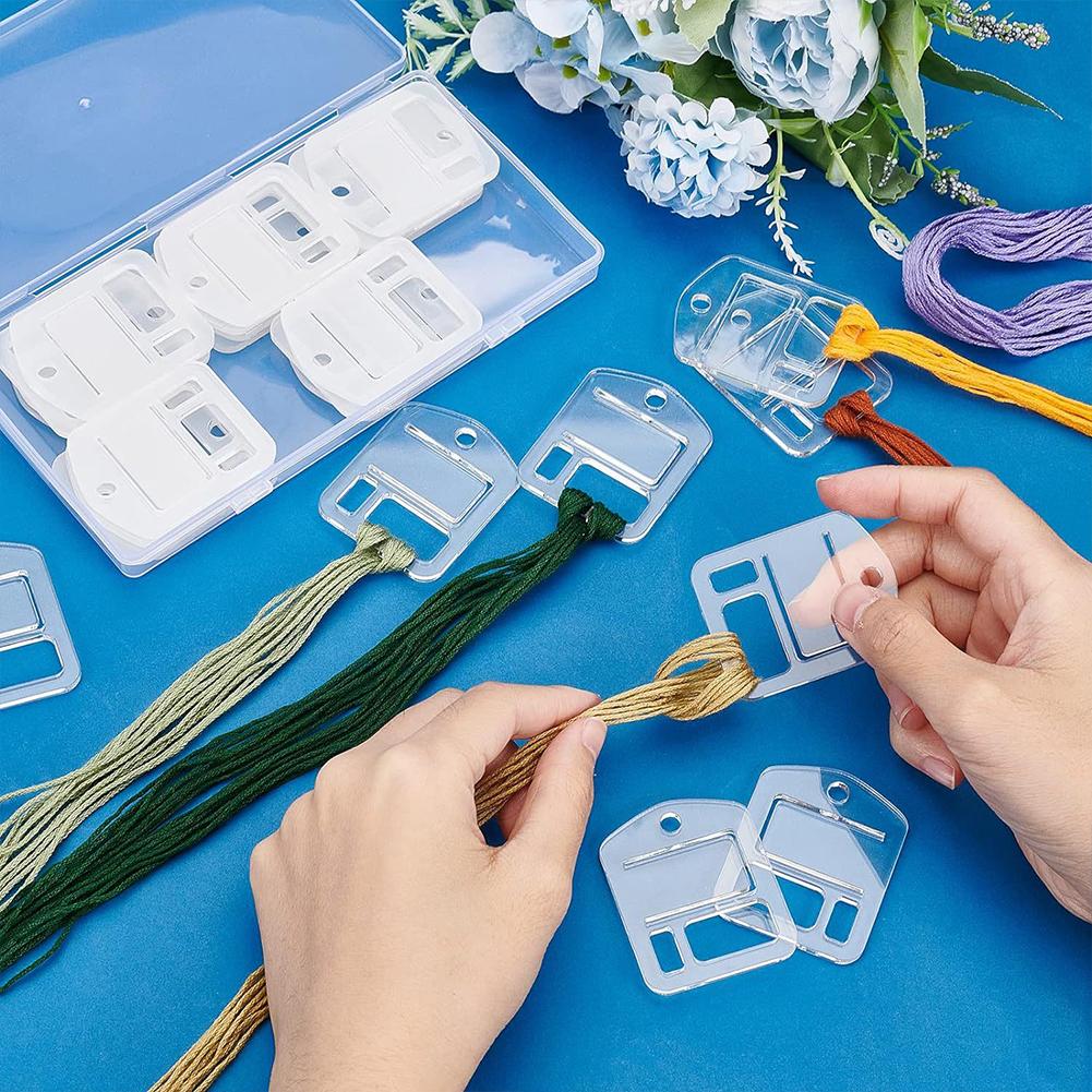 40Pcs Acrylic Cross Stitch Threading Board with Iron Ring DIY Craft Embroidery Thread Holder Clear Winding Boards Floss Bobbins