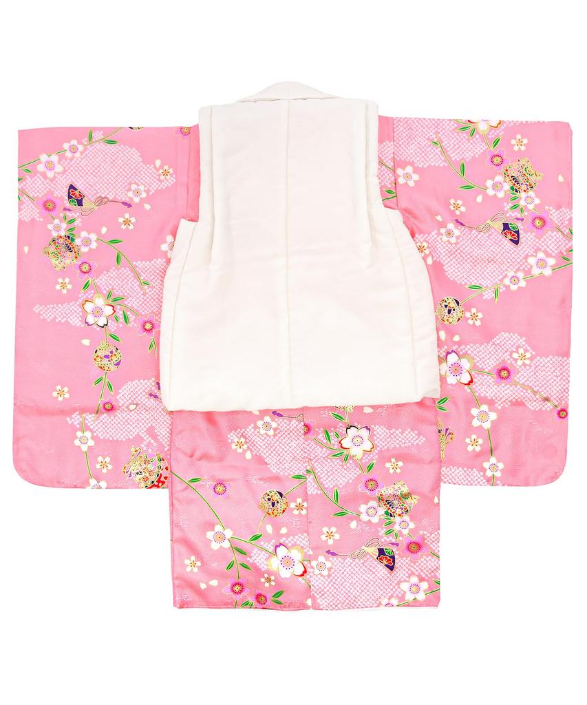 KYOETSU Kimono Set for Includes a Plain Kimono and 753 Cherry Blossom Spring 3-Year-Old Girls' Shichi-Go-San Ceremony, Accessories, (3. Dream,