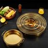 Round 304 Stainless Steel Deep Golden Basin Fruit Food Storage Tray Plate with Handle Cake Bread Pans Baking Dinner Plate Sets