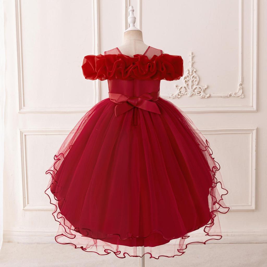 Детское темно-фиолетовое тюль бальное платье вечернее платье подходит для празднования дня рождения выступление жемчужное сетчатое платье принцессы